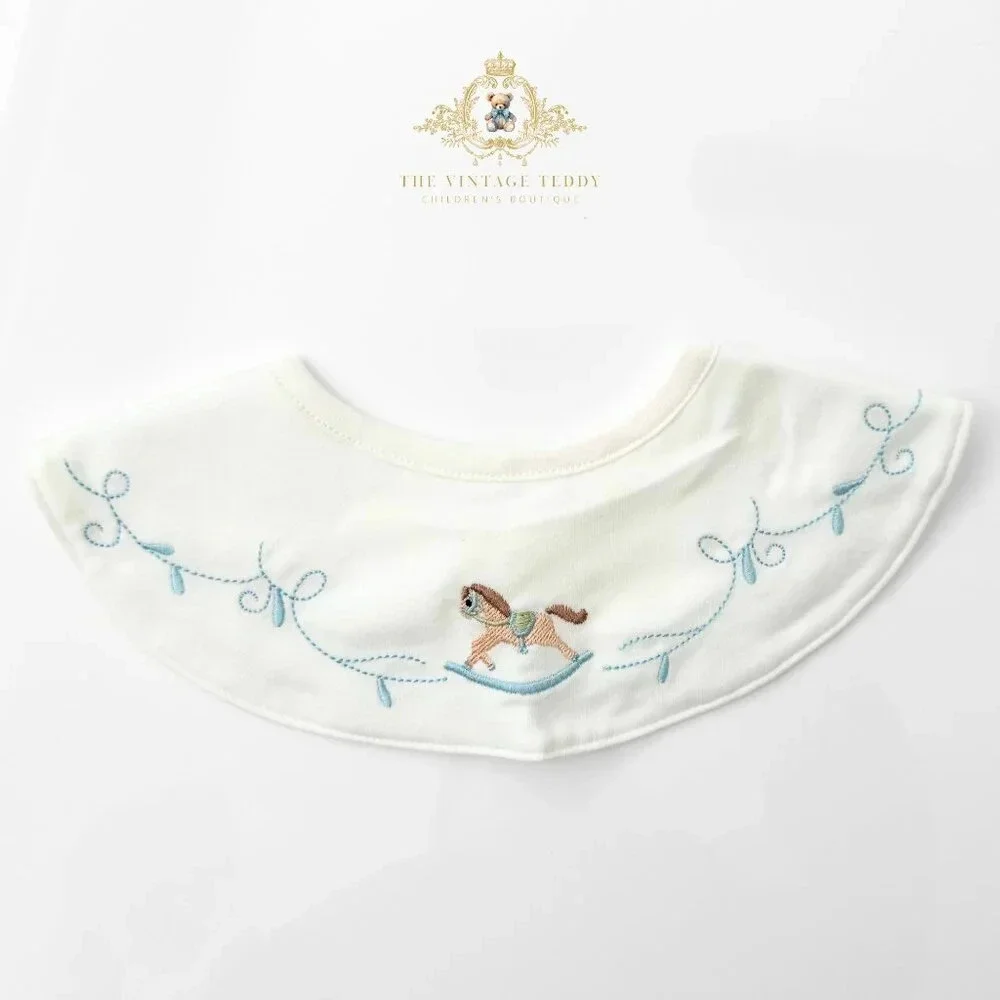 NWT Lovely Boutique Embroidered Baby Bibs Rocking /Carousel Horse & Toy Gift Set